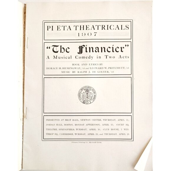 1907 The Financier Harvard Pi Eta Theatrical Play Program Book PB Musical DWS12C - Picture 5 of 9